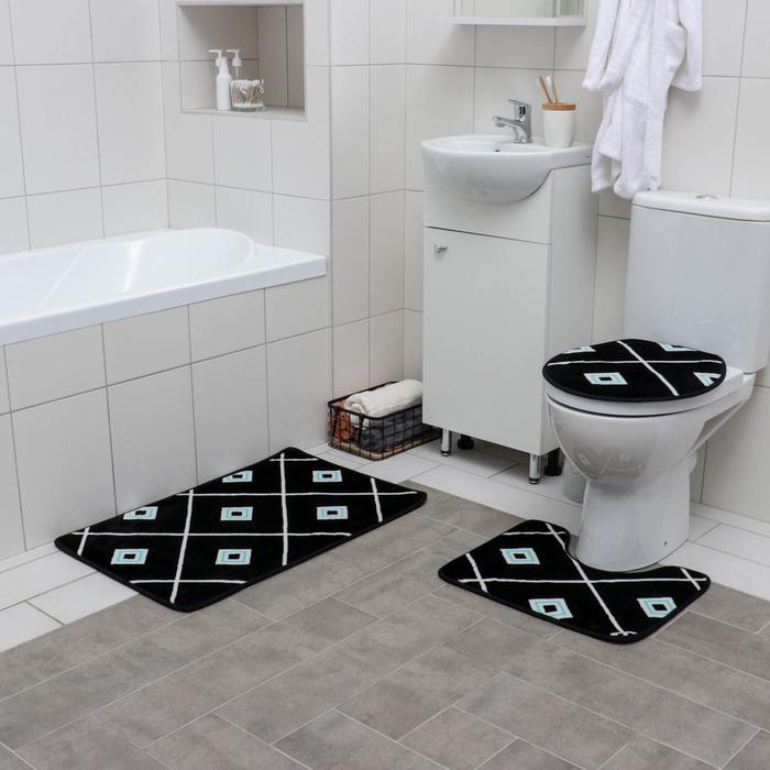 Набор ковриков для ванны и туалета «Плитка», 3 шт: 50×80, 50×40, 43×38 см