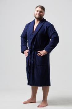 Мужской классический махровый халат с шалькой (Темно-синий)