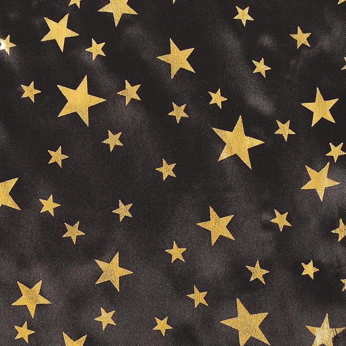 Ткань атлас на черном золотые мелкие звезды, ширина 150 см